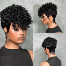 Collage of a woman with short, curly black hair styled in different angles on a gray background, Obroi