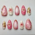 24PCS Luxury Gold Plated Butterfly Press on Nails Bow Flowers Gilt Cool Nail Art
