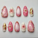 24PCS Luxury Gold Plated Butterfly Press on Nails Bow Flowers Gilt Cool Nail Art