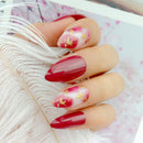 Wine Red Arcylic False Nails Gradient Glitter Gold Short Stiletto Fake Nails With Jelly Glue Sticker DIY Manicure Accessory