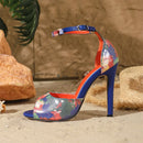 Summer Sandals Women Hand Painted Leather Knot High Heels Dress Shoe Ladies