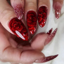 Red Flowers Design Fake Nail with Almond Head Mid-length French Press on False Nails Glitter