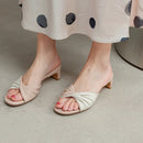 Pleated Summer Shoes Ladies Modern Slippers Popular Thick Med Heels Slippers