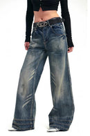 Women's Blue Jeans Baggy Denim Trousers Wide Leg Pants Oversize Clothes