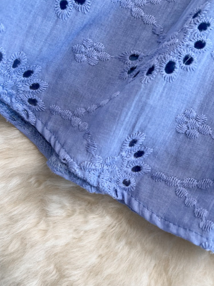 Women Hollow Out Short Dress Summer Ruffles Vintage Square Collar A Line Dresses Ladies High Waisted Beach Dress