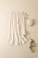 Women's Retro Embroidered Cotton Linen Wide-leg Pants Summer Literary Casual Loose