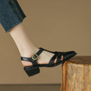 Sandals Women Shoes Square Med Heels Dress Shoes Simple Ladies Summer Footwear