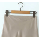 Women Chic Hollow Out Low Waist Apricot Sexy Skirt Summer Ladies Satin Midi Pencil Skirts