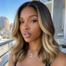 7x5 Lace Black With Blonde Highlights Face-framing Layers Wavy Bob Human Hair Wig