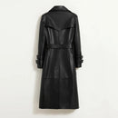 Winter Genuine Leather Jacket Metal Button Trench Coat