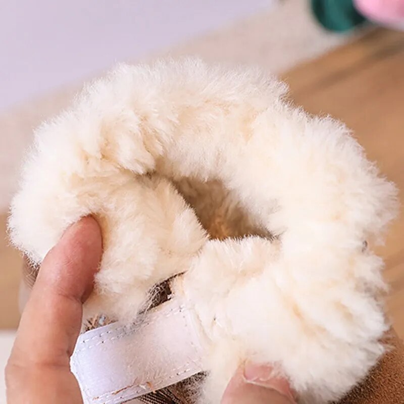 Winter Baby Boots Genuine leather Warm Plush Little Boys Shoes Non-slip Toddler Girls Snow Boots