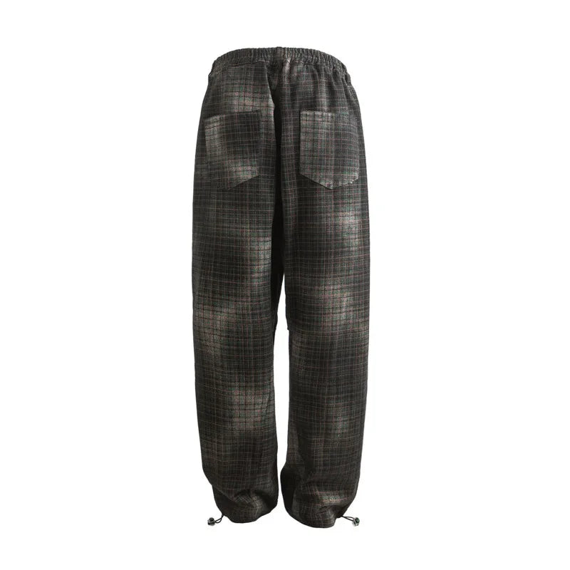 Plaid Elastic Waist Men Jeans Autumn Winter Contrast Color Casual Male Trousers