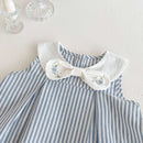 Girls' Striped Dress Summer Baby Bow Embroidered Vest Skirt Children's Doll Collar Skirt