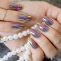 Chameleon Nails Holographic Color Shiny Ladies Acrylic Nail Art Tips 24pcs False Nails with Glue sticker