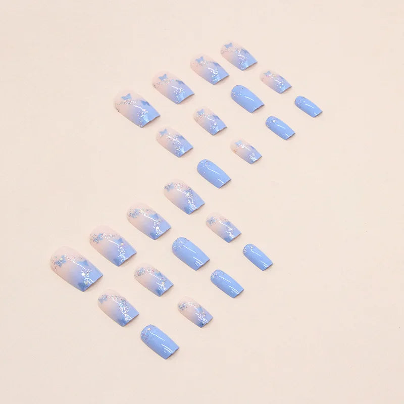 24 pieces of short square French Fresh butterfly fingernail with 1 file and 1 piece of jelly glue