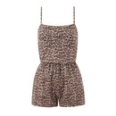French Retro Leopard Sling Short Jumpsuit Women Casual Beach Vacation Summer Romper