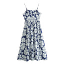 French Style Floral Spaghetti Strap Dress For Women Sleeveless Midi Dress Summer