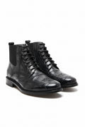 Men’s Vintage Black Leather Combat Boots – Lace-Up Ankle Boots with Classic Brogue Design