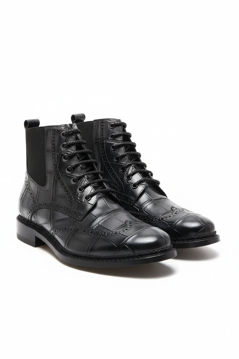mens black leather lace up dress boots Handmade Mens Black Lace up Dress Boots, Real Leather & Suede Office Boots US 11 / Black / D main image 1