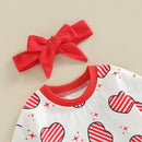 Newborn Baby Girl Jumpsuit Valentine’s Day Outfits Clothes Long Sleeve Star Heart Print Romper with Headband Set