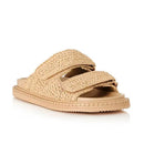 Women Flat Sandals with Raffia Woven Upper Velcro Strap and Soft Summer Casual Footwear