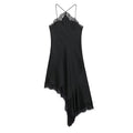 Black dress with lace details on a white background
