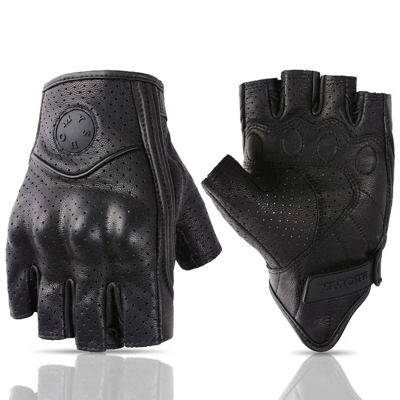 Summer Motorcycle Gloves Half Finger Gloves Retro Motorbike Fingerless Gloves Brown Men