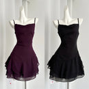 Women's Purple Sleeveless Off Shoulder Mini Dresses Elegant One Piece Frocks