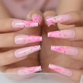 Acrylic Nails Coffin Pink Press-on Rose Flowers Fake Nails Ballerina Gel False Nails Tips