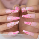 Acrylic Nails Coffin Pink Press-on Rose Flowers Fake Nails Ballerina Gel False Nails Tips