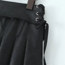 Women's Slit Lace Up Side Zipper Artificial Leather Skirt sweet Pleated Mini Skirt