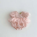Children's Summer Bubble Sleeve Jumpsuit Baby Children's Sweet Tulip Backless Lace Clothing