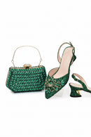 Studded Pointed-Toe High Heel Shoes & Matching Bag Set Stylish and Comfortable Footwear for Women
