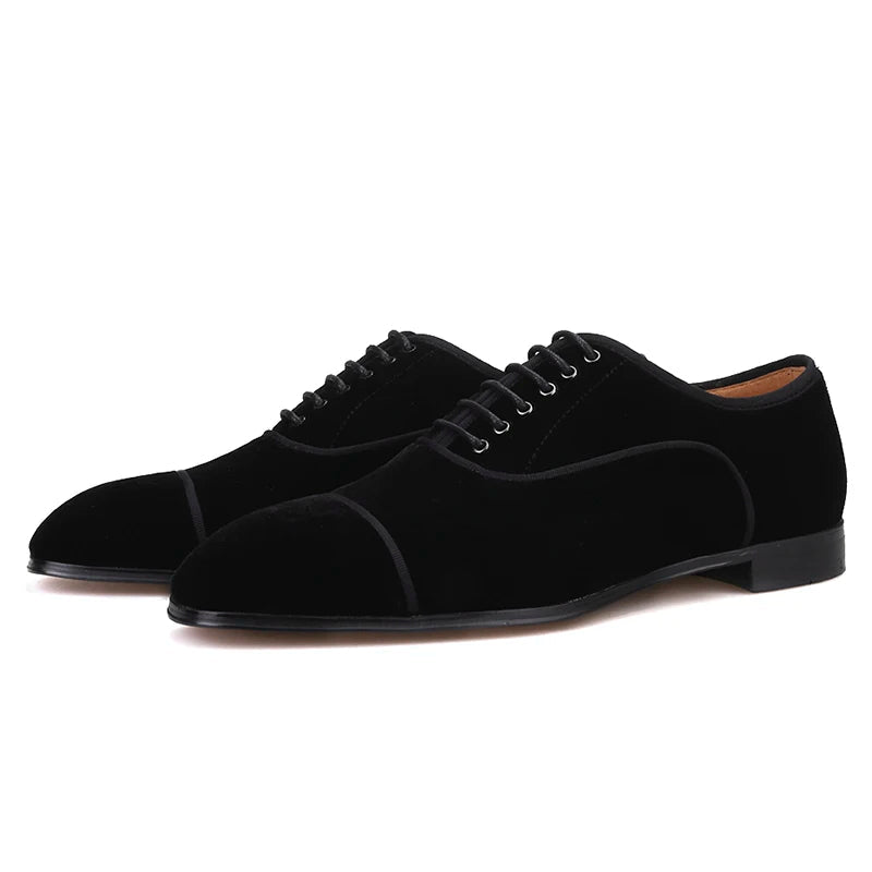 Velvet Handmade Men's Dress Shoes For Wedding And Party Formal Wear Leather Insole Lace-Up Oxfords