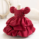 Summer Satin Baby Girls Crystal Embellished Dress Formal Holiday Ball Gown for Kids