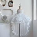 Long Trailing Girl's Clothing Princess Dress Sequin Tulle Girl Wedding Dress Kids Baby Backless Ball Gown