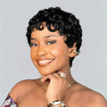 Woman with styled hair against a plain background, Obroi