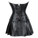 Women's Gothic Leather Corset and Skirt Set, Steampunk Lace-Up Bustier Punk Outfit