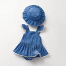 Two Piece Summer Newborn Denim Baby Girl Triangle Sleeveless Khat Hat Princess Summer