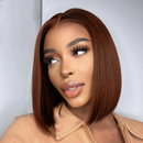 Brown Short Pixie Straight Bob T Part Lace Front Human Hair Wig For Women