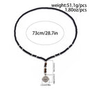 Black Beaded Chain Compass Long Pendant Necklace for Men Beads Tassels Collar on the Neck Male