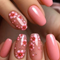 24pcs Flower Ladybug Full Cover Nail Tips Gradient Green Ballet False Nail Short Coffin Nail Sets Finished Press on Nails