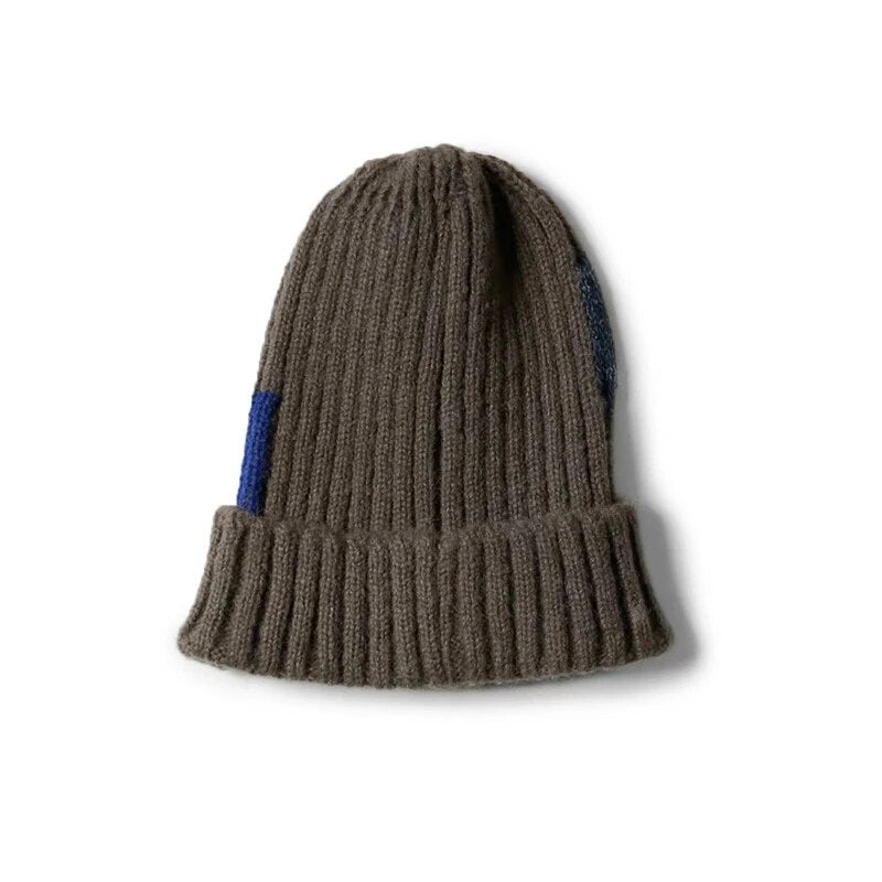 Two-tone Cotton Hemp Men and Women Splice Patch Matching Knitted Wool Hat