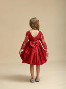 Red Baby Christmas Dress for Girls Flower Elegant Princess Birthday Baptism Costume Toddler Kids V-Back Lace Wedding Party Gown