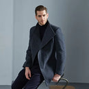 Autumn and Winter Trench Coat Men's Casual Slim Wool Men Lapel Medium Long Trench Coat