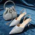 Elegant Women's Pointed Toe Heels - Full Diamond Pumps with Matching Italian Shoes & Bags Set