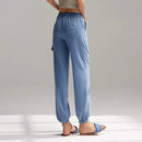 Women Elastic Waist Drawstring Jogging Trousers Loose Summer Cool Feeling Sunscreen Trousers