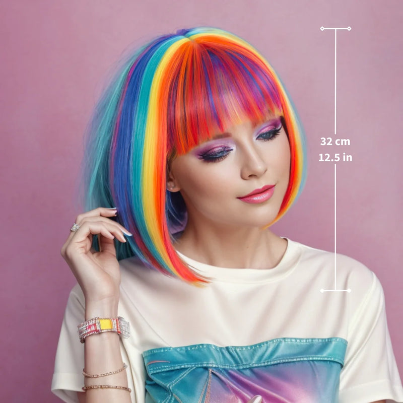 Wig Short Bob Wig With Bangs Curly Wavy Synthetic Cosplay Wig For Women Girls