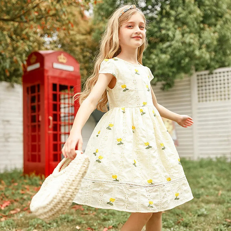 kids girl summer embroidery floral cotton lace flare dress child teen girls fashion princess party dresses