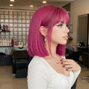 Short Straight Bob Wigs Pink Natural Hair Wig with Bangs for Women Cosplay Cute Wig